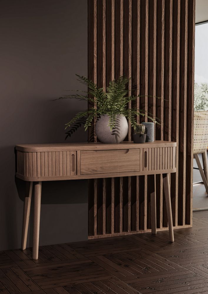Tambour Wood Console Table with Storage