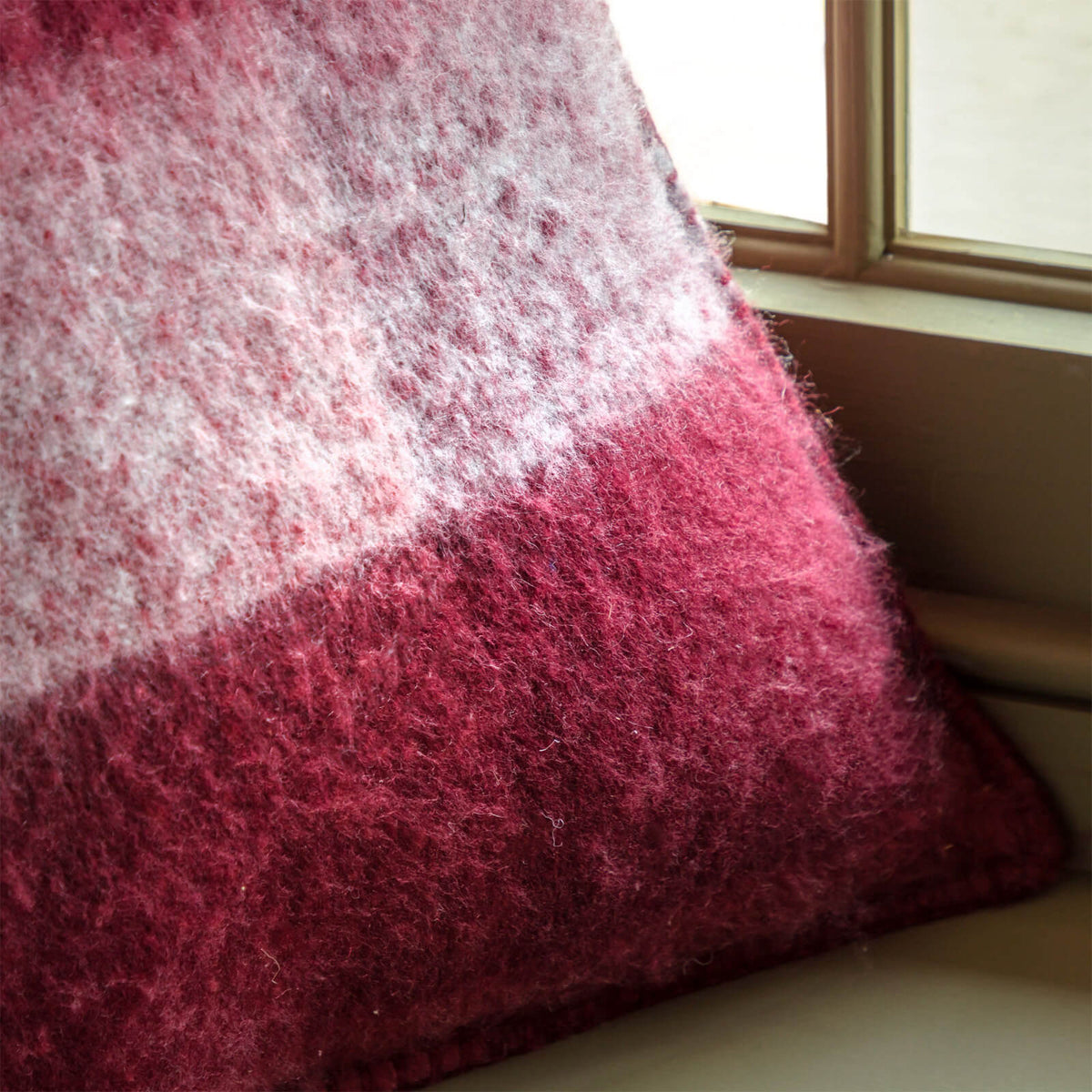 Check Faux Mohair Cushion in Merlot