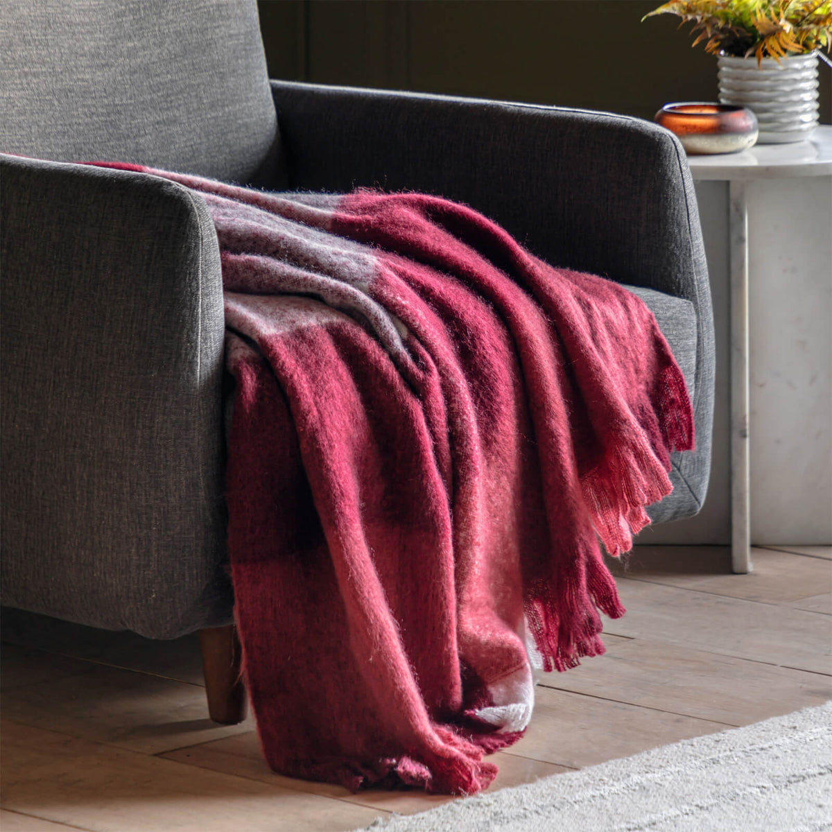 Check Faux Mohair Throw in Merlot