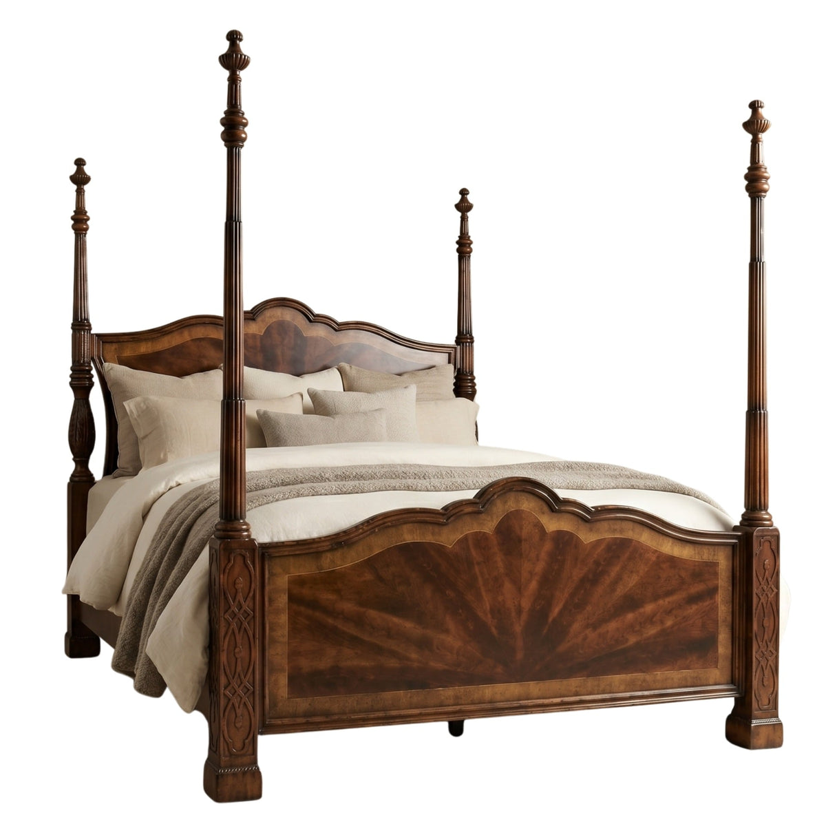 Chippendale Four Poster Bed in Mahogany - UK Super King