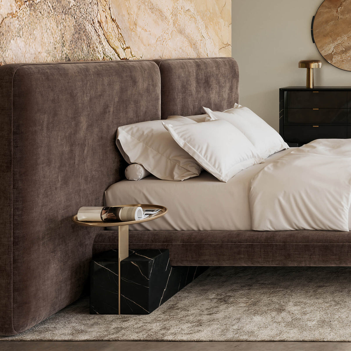 Overlap Base Bedside Table in Dark