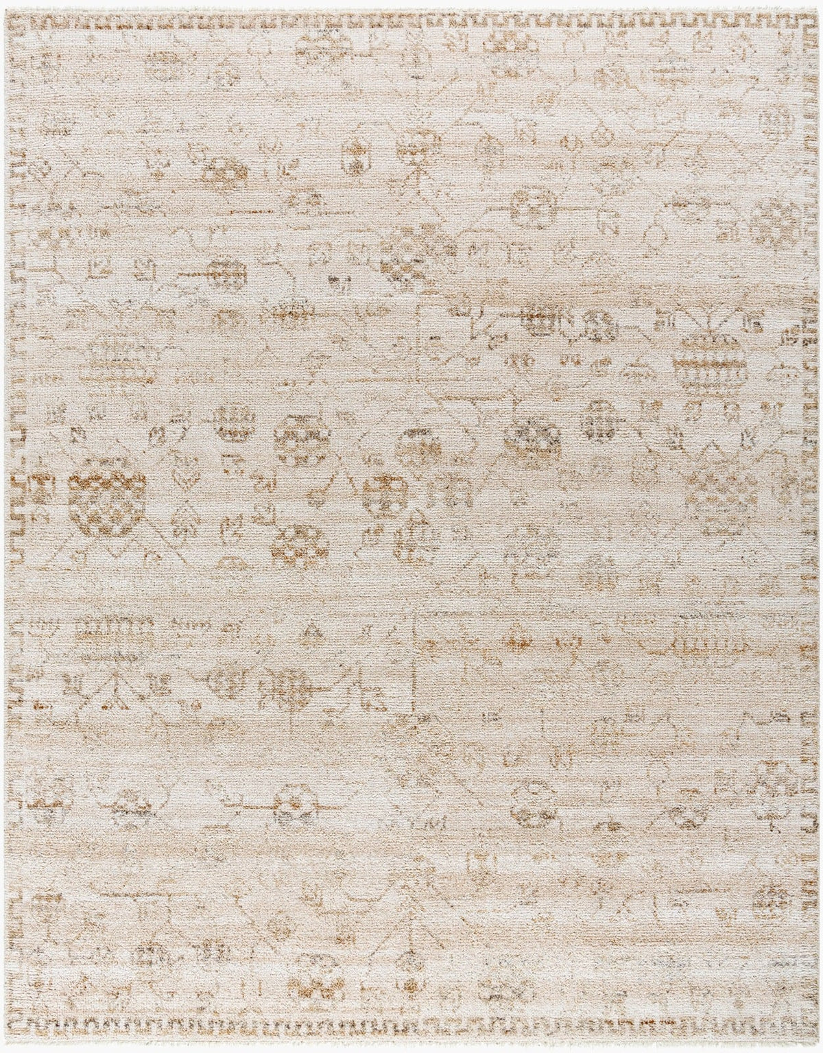 Cannes hand-knotted rug 366 x 269 cm beige ivory grey – wool viscose 9x12