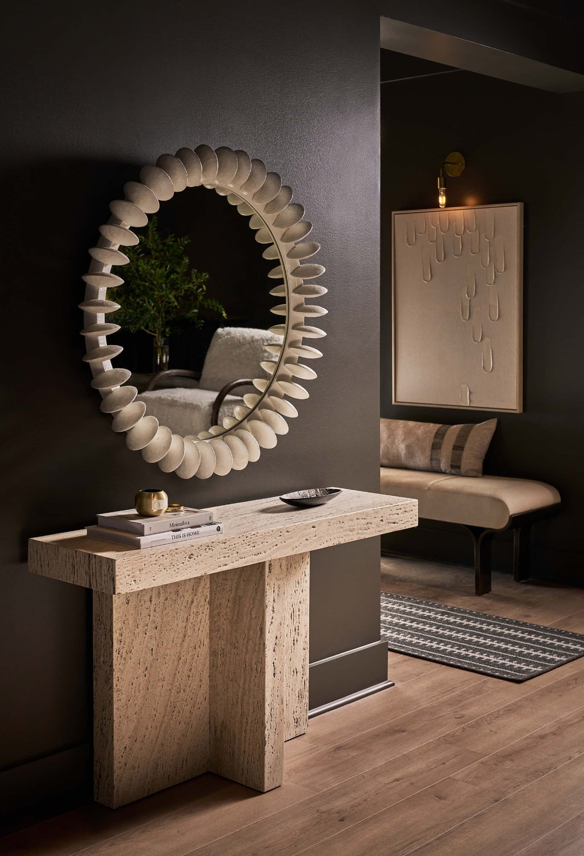 Daxton Console Table in White Travertine