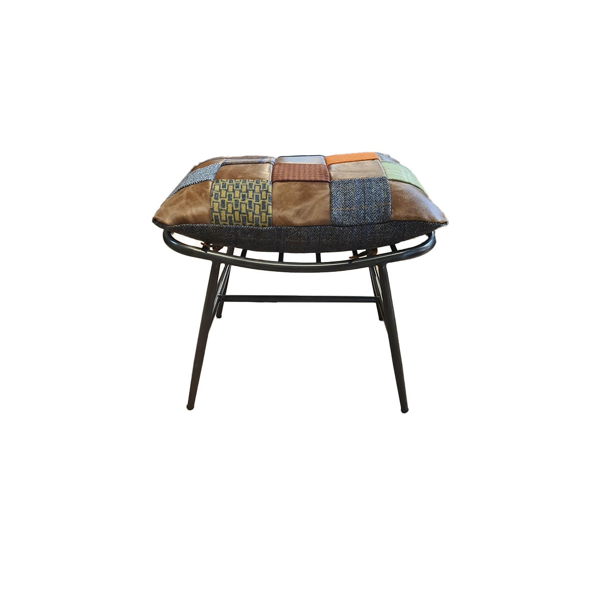 Ely Patchwork Leather & Fabric Stool