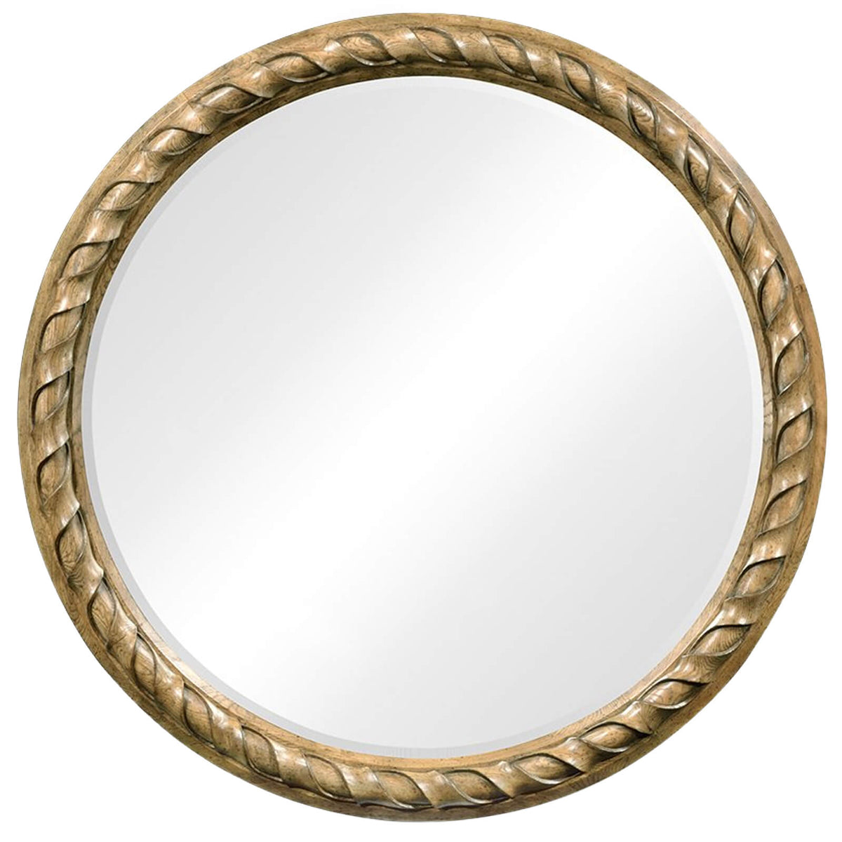 English Round Mirror in Brown Oak