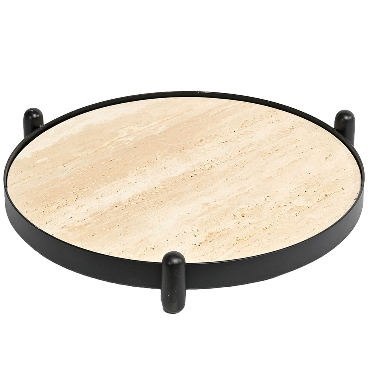 Metal Framed Round Tray in Travertine