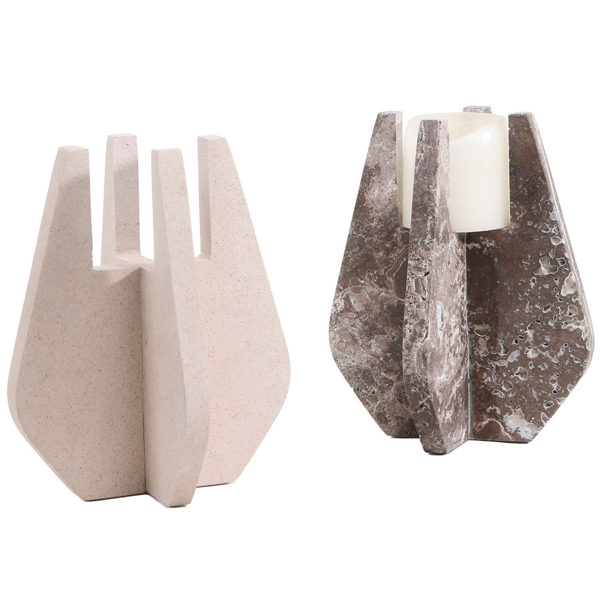 Candle Holder in Beige Marble