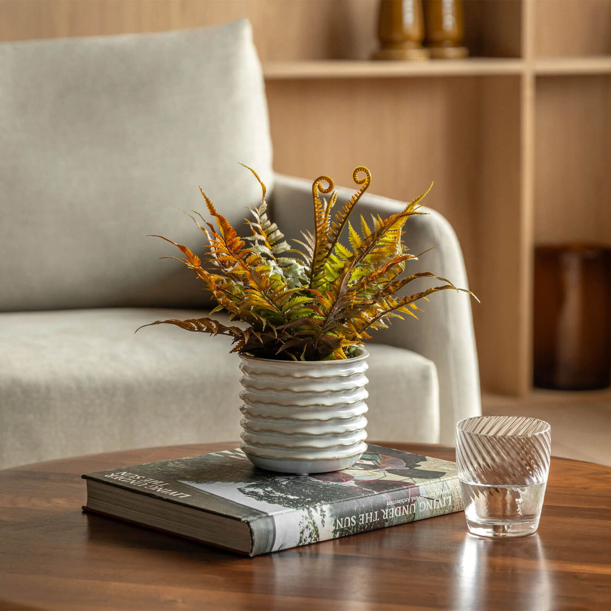 Faded Fern in Ceramic White Pot