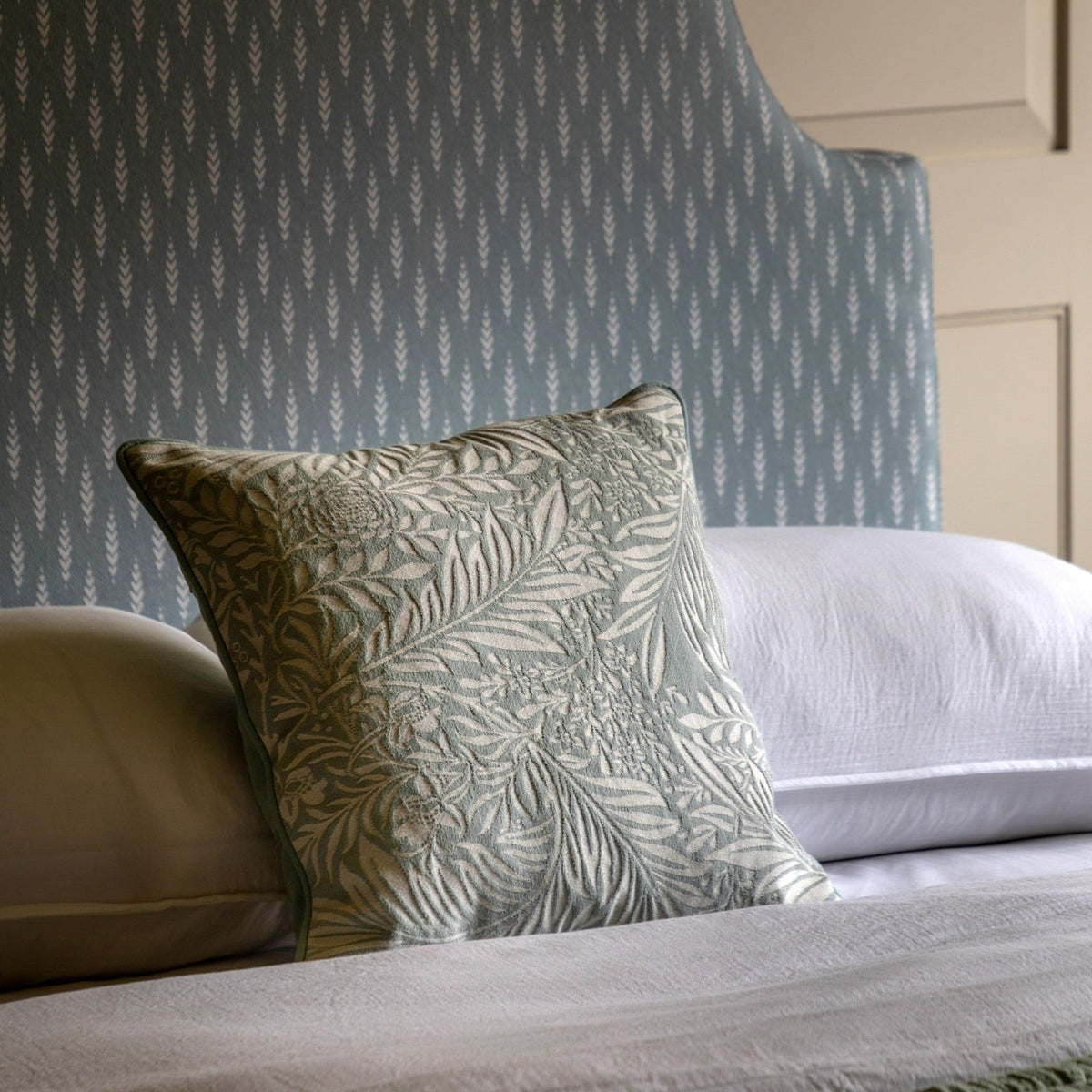 Fallow Leaf Woven Cushion in Duck Egg