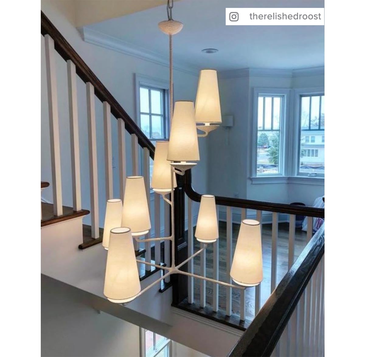 Fontaine Vertical Chandelier in Plaster with Linen Shades