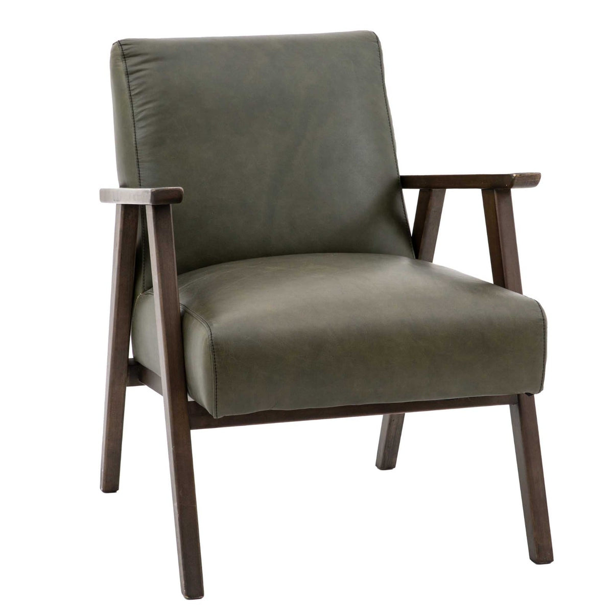 Hereford Mid Century Style Armchair in Green Leather