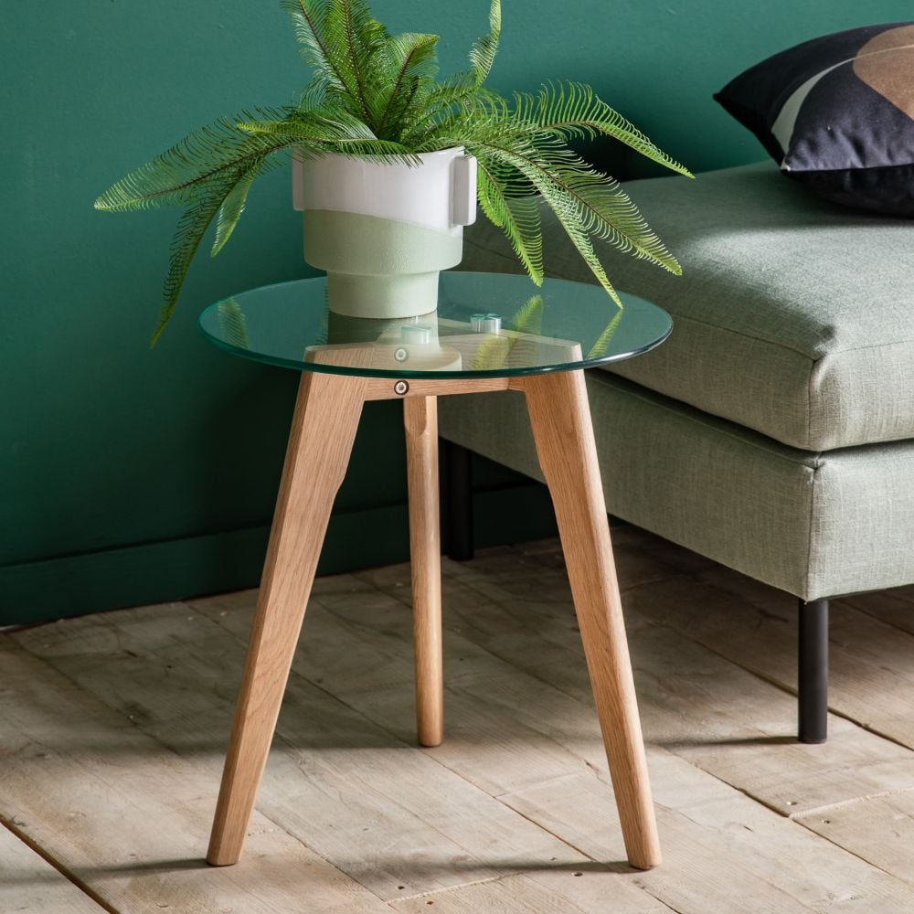 Illinois Oak & Glass Side Table