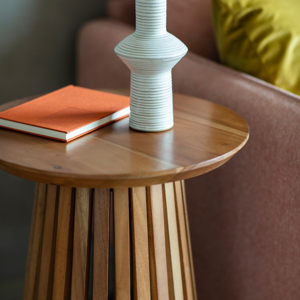 Seto Slatted Wooden Side Table