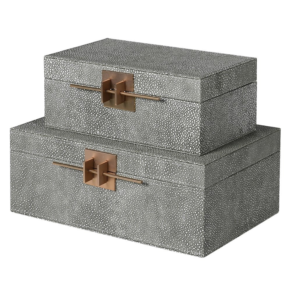 Grey Crossbar Shagreen Boxes Set of 2