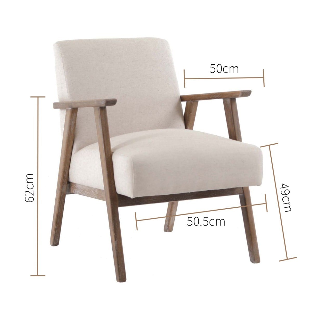 Hereford Mid Century Style Armchair in Natural Linen