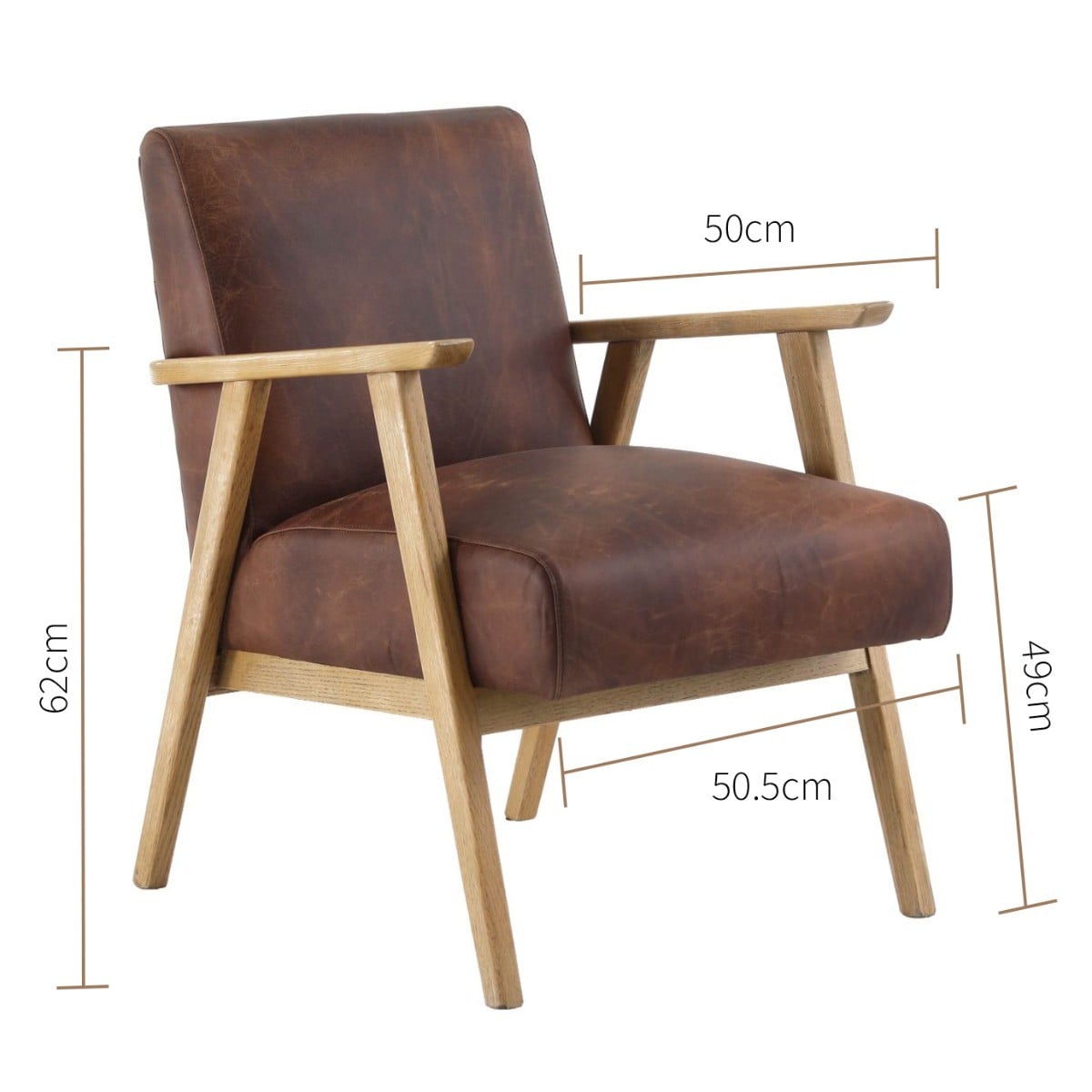Hereford Mid Century Style Armchair in Brown Leather