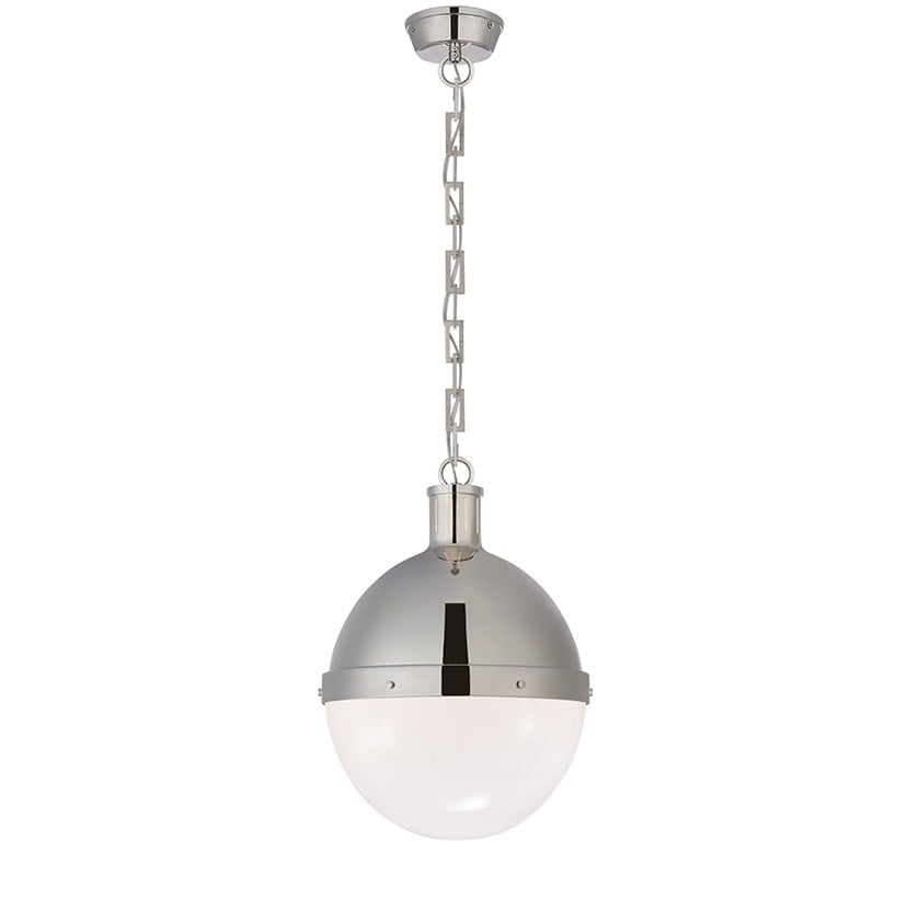 Hicks Large Pendant | Polished Nickel & White Glass