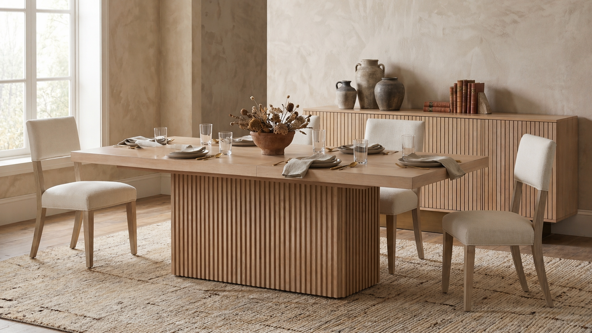 Academia Rectangle Extending Dining Table with Tambour Base 180-260cm