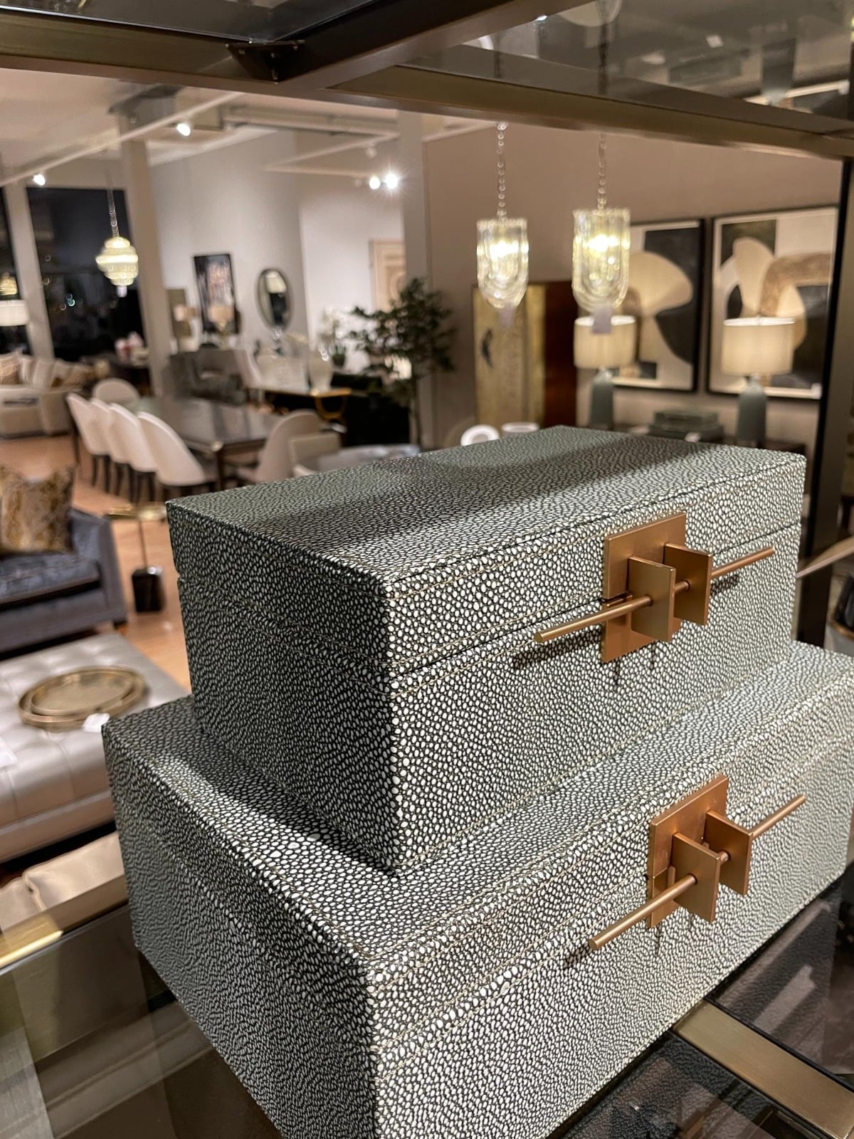 Grey Crossbar Shagreen Boxes Set of 2