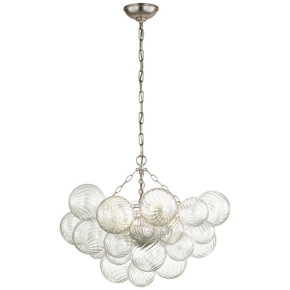 Talia Medium Chandelier in Burnished Silver Leaf and Clear Swirled Glass