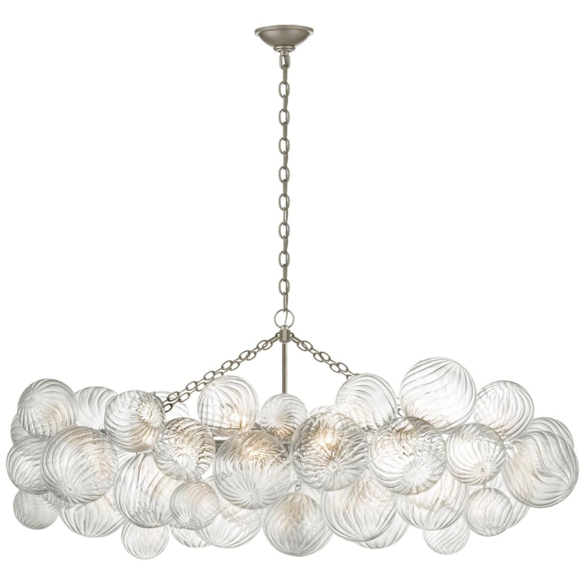 Talia Medium Linear Chandelier in Burnished Silver Leaf with Clear Swirled Glass