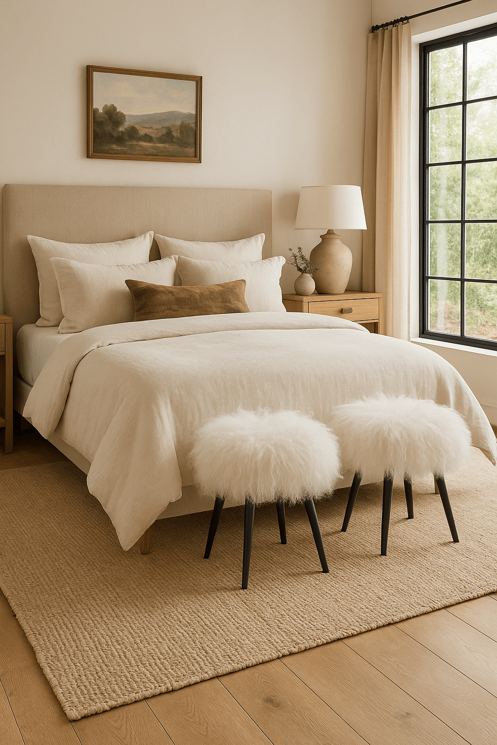 Baaarb Stool in White Long Sheepskin