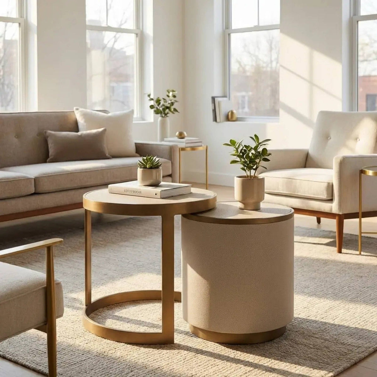 Hazlemere shagreen nest of tables styled in living room interior