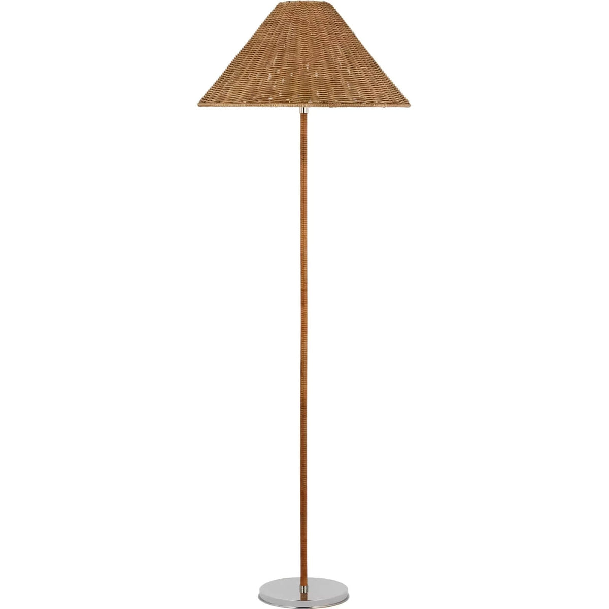 Wimberley Medium Wrapped Floor Lamp in Soft Brass and Natural Wicker Shade