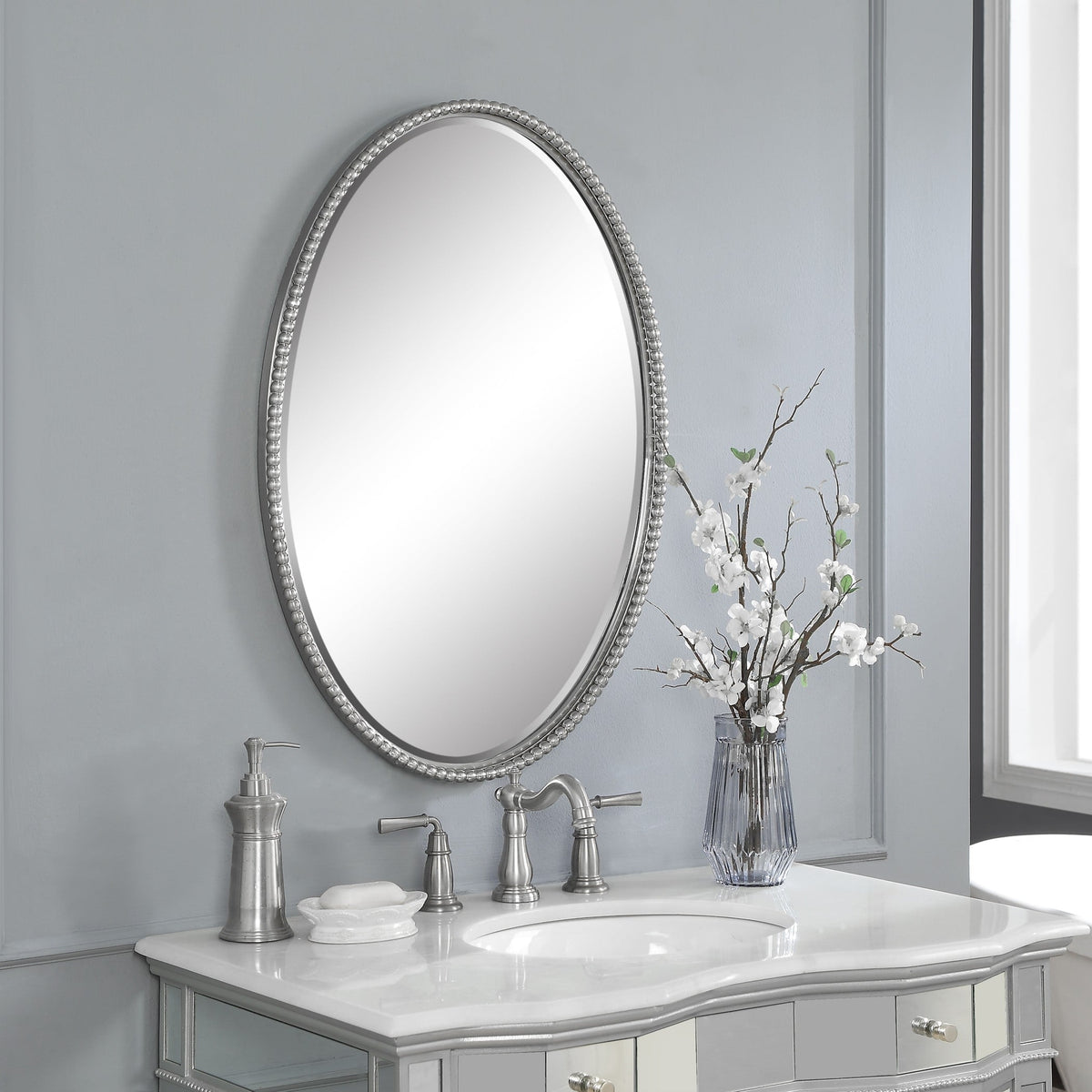 Sherise Oval Mirror in Brushed Nickel