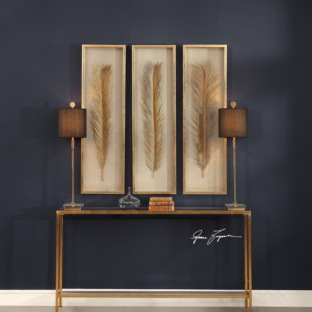 Palma Gold Leaf Shadow Box - Set of 3