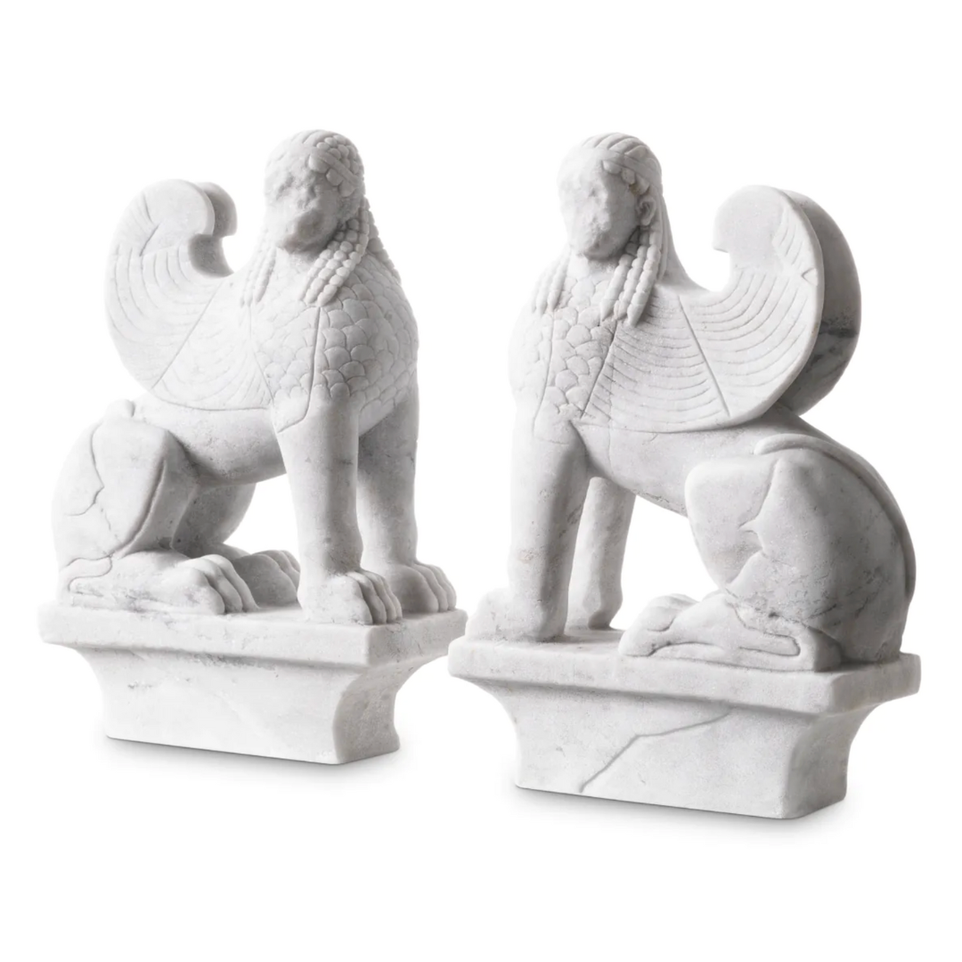 Classical Sphinx Ornaments in White Marble - Set of 2