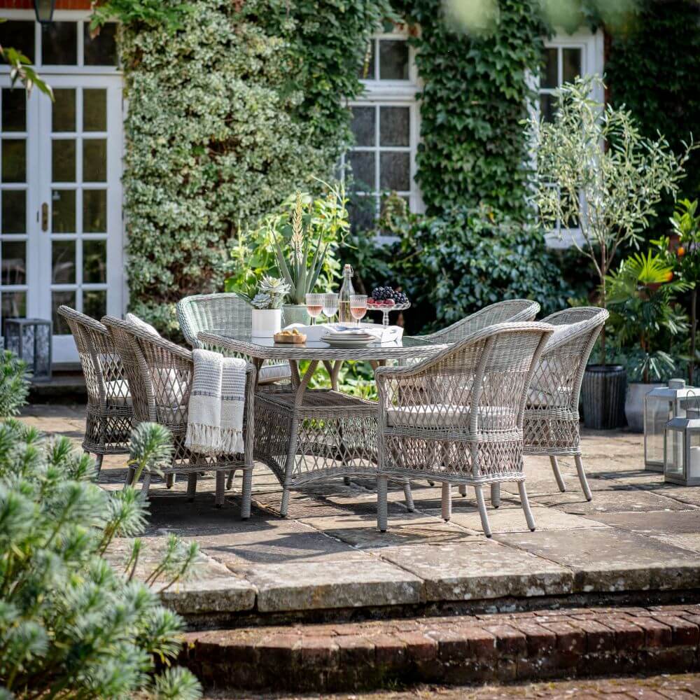 Alicante 6 Seater Oval Rattan Dining Set in Stone