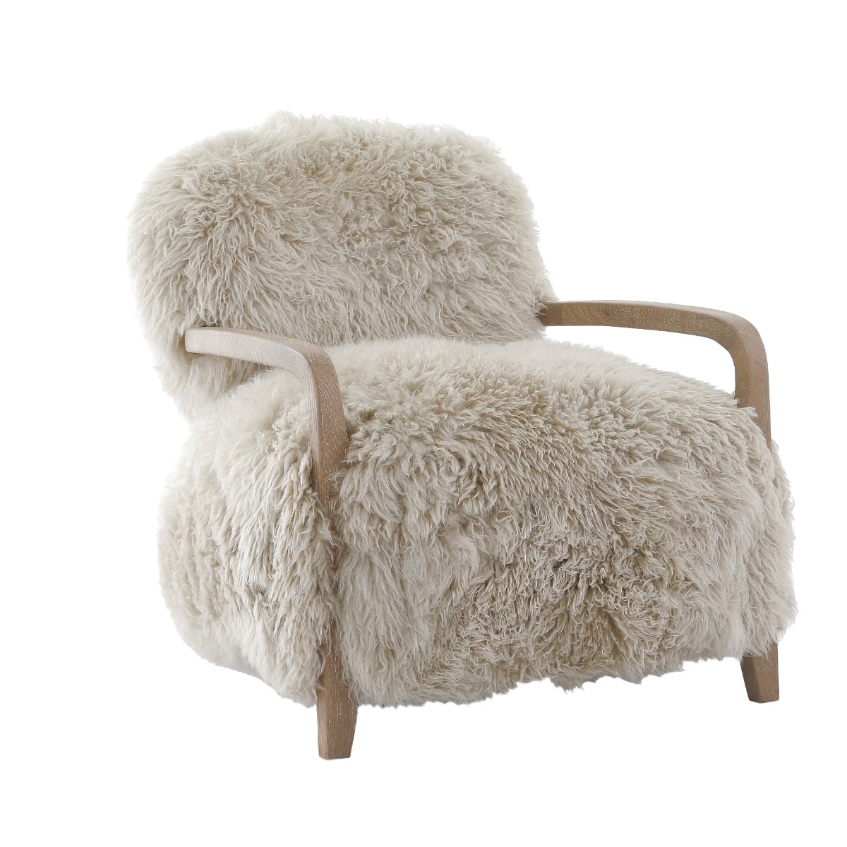 Keiichi BAAARB accent chair in real sheepskin with oak wood arms and legs.
