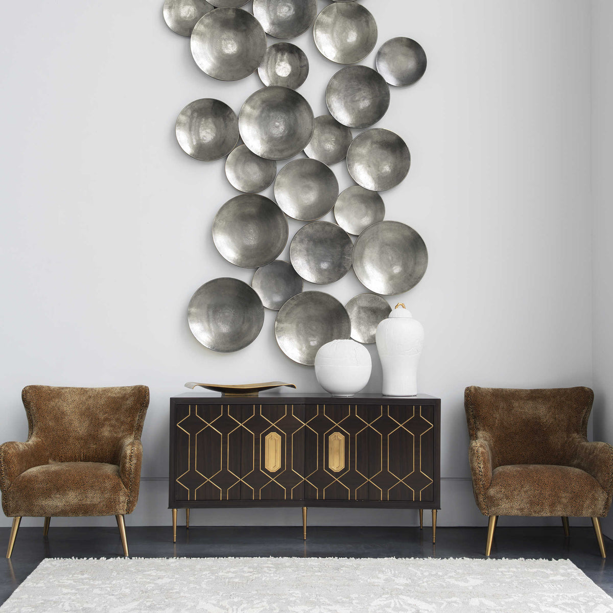 Aitana Metal Wall-Mounted Bowls in Silver - Set of 3