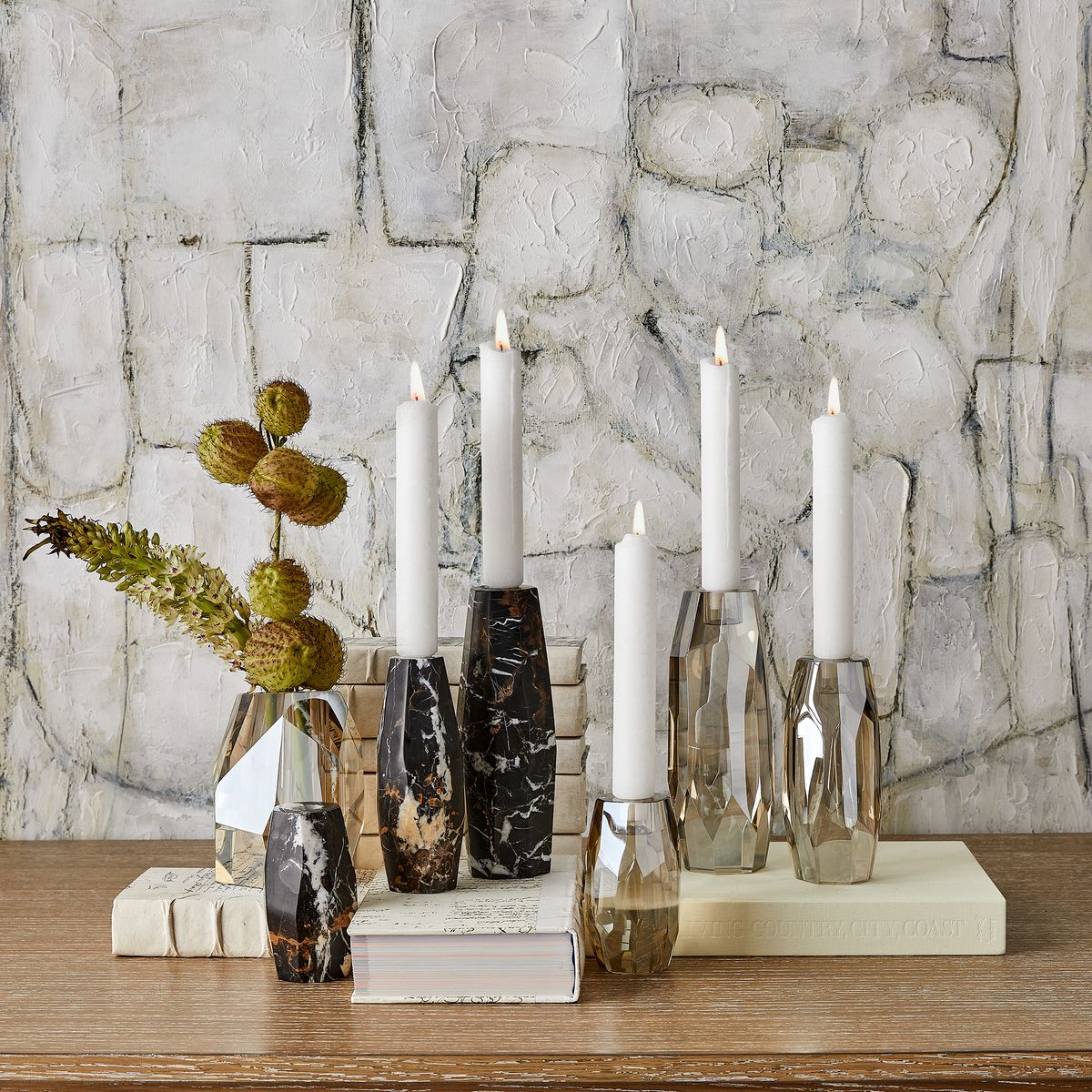 Multifaceted Taper Candleholders - Crystal, Set of 3