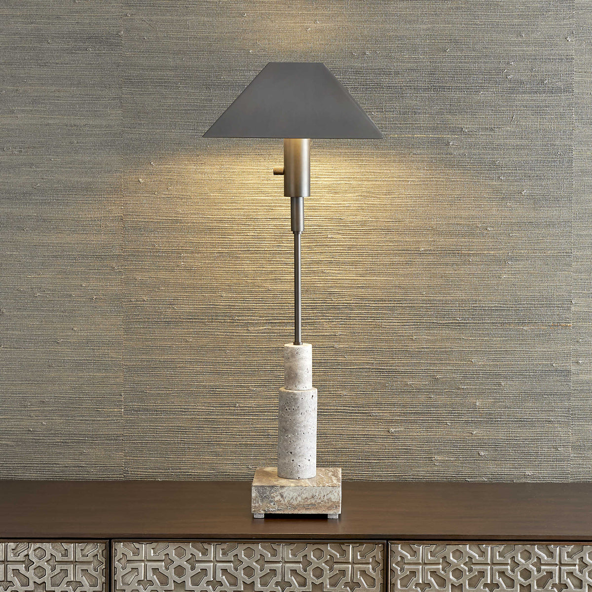 Telescope Buffet Lamp in Grey Travertine