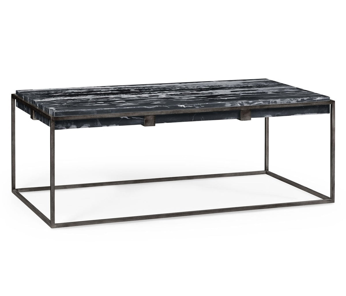 Rectangular Iron Coffee Table with a Black Marble Top