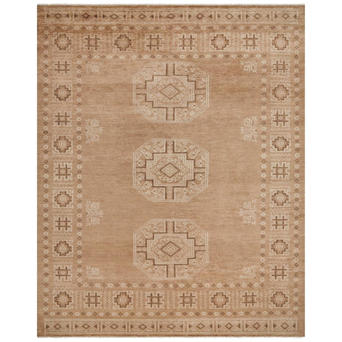Keiichi Riviera hand-knotted rug 274 x 183 cm in sienna brown cream and burnt orange – low pile 6x9 rug