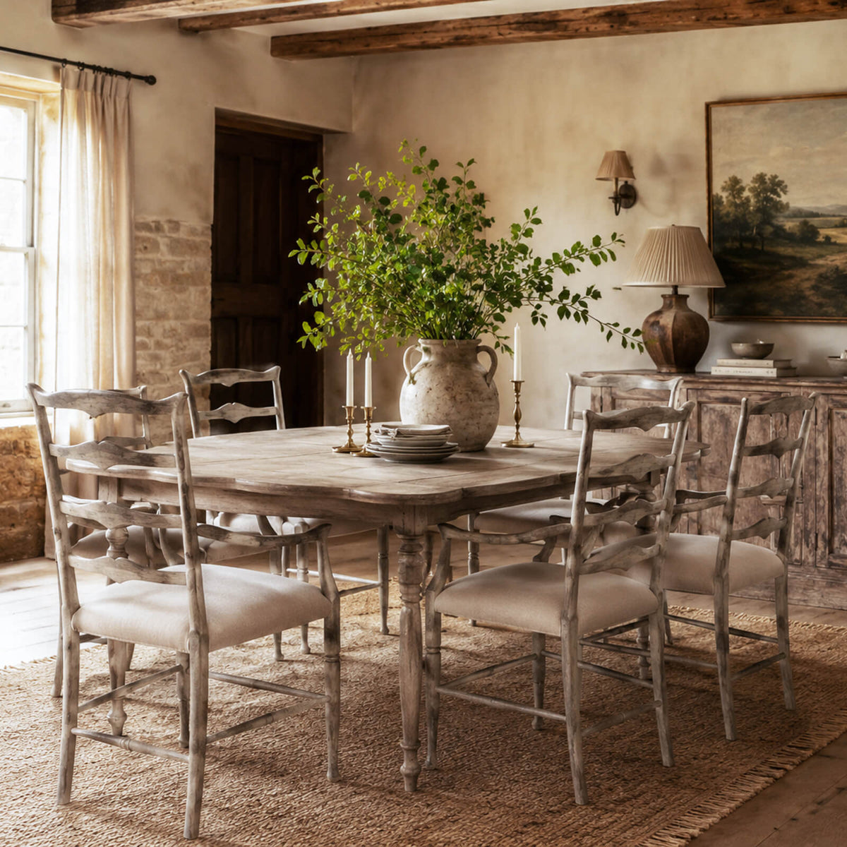 Rustic Ladder Back Dining Armchair in Mazo Grey