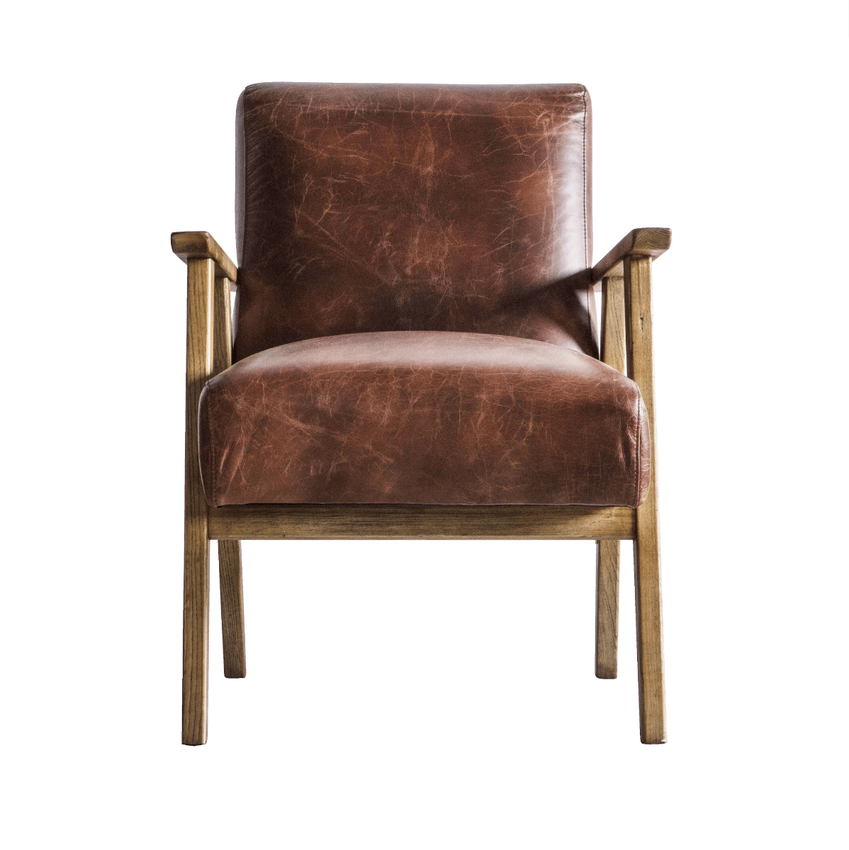 Hereford Mid Century Style Armchair in Brown Leather
