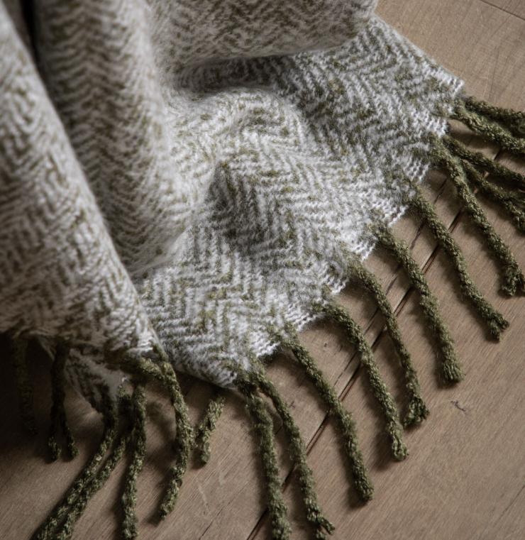 Herringbone Faux Mohair Throw Olive