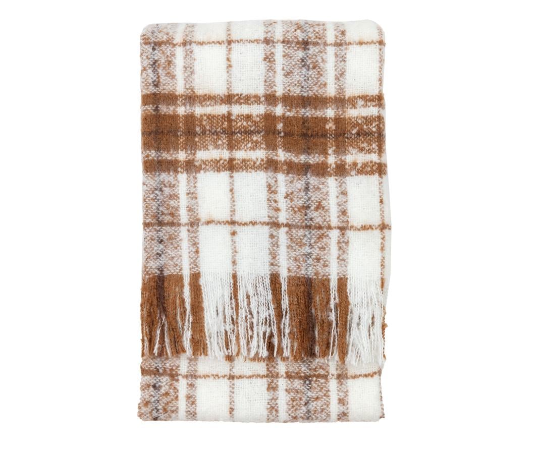 Tan Check Faux Mohair Throw