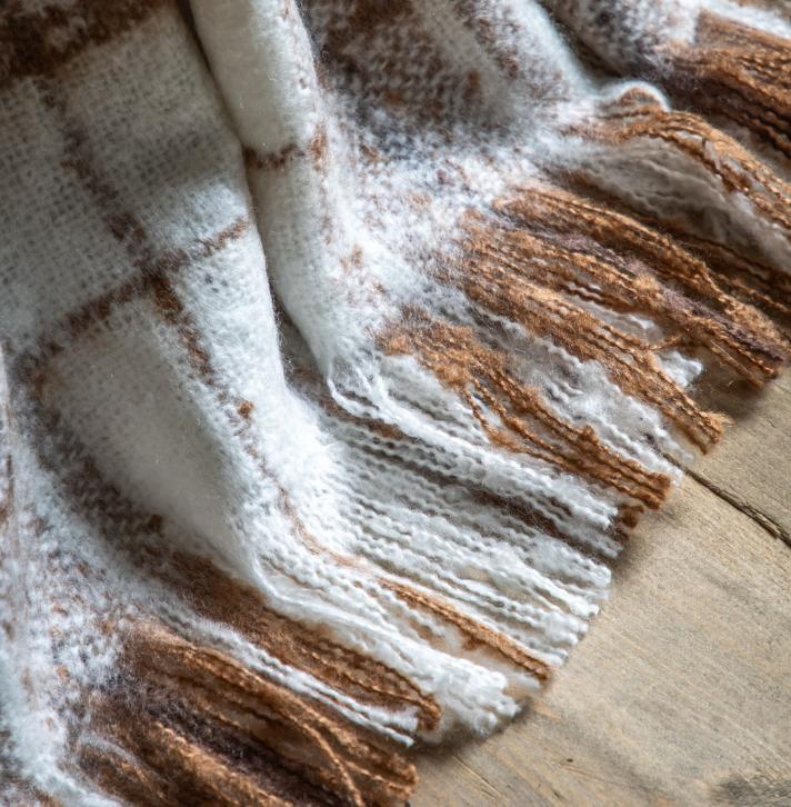 Tan Check Faux Mohair Throw