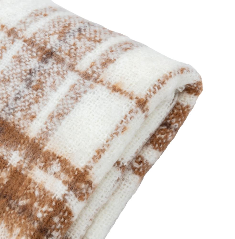 Tan Check Faux Mohair Throw