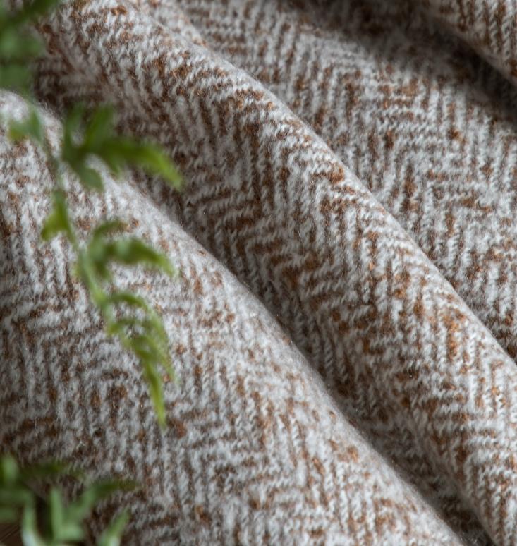 Tan Herringbone Faux Mohair Throw Blanket