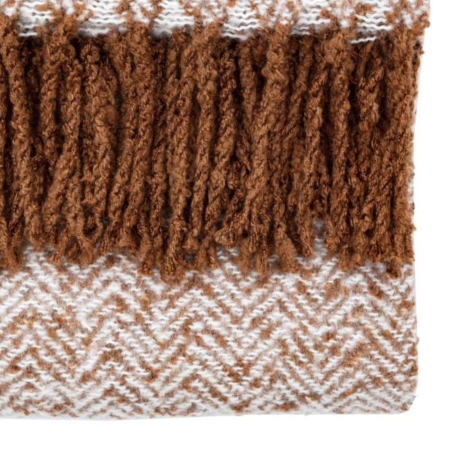 Tan Herringbone Faux Mohair Throw Blanket
