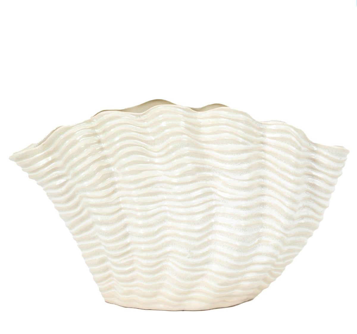 Clamshell Vase Large Reactive White