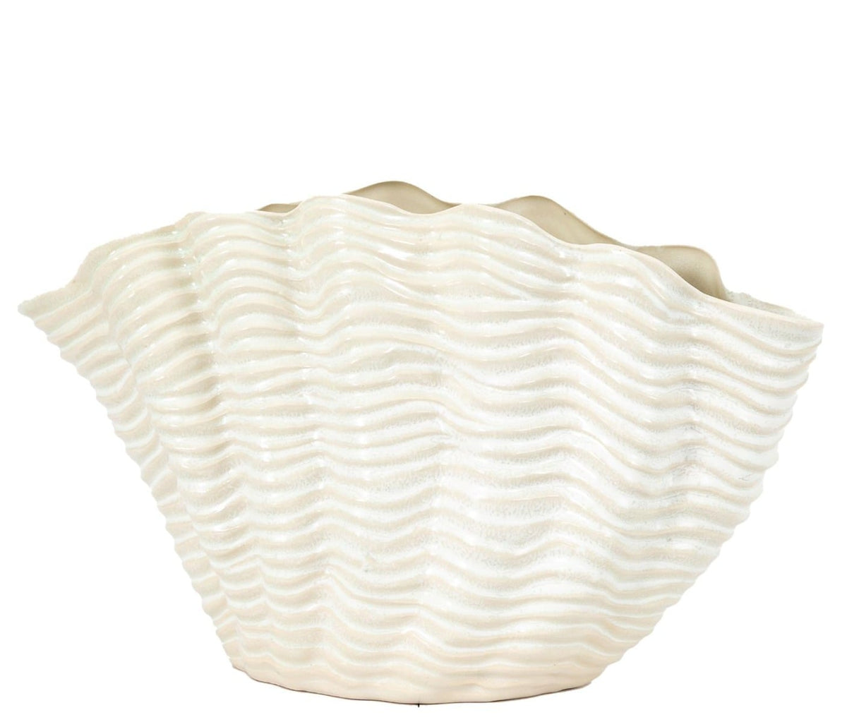 Clamshell Vase Large Reactive White