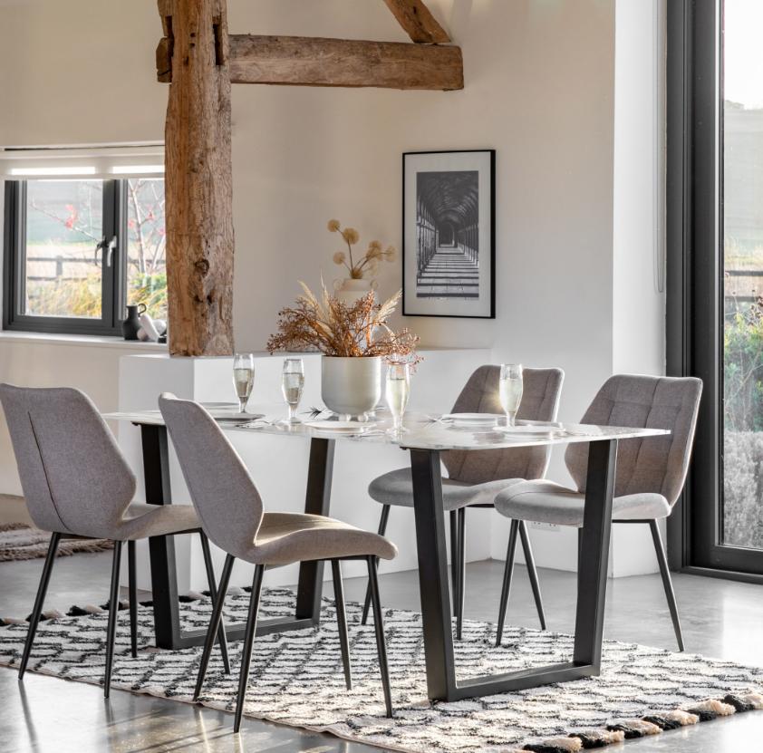 Enzo Dining Table White Marble Effect - 160cm