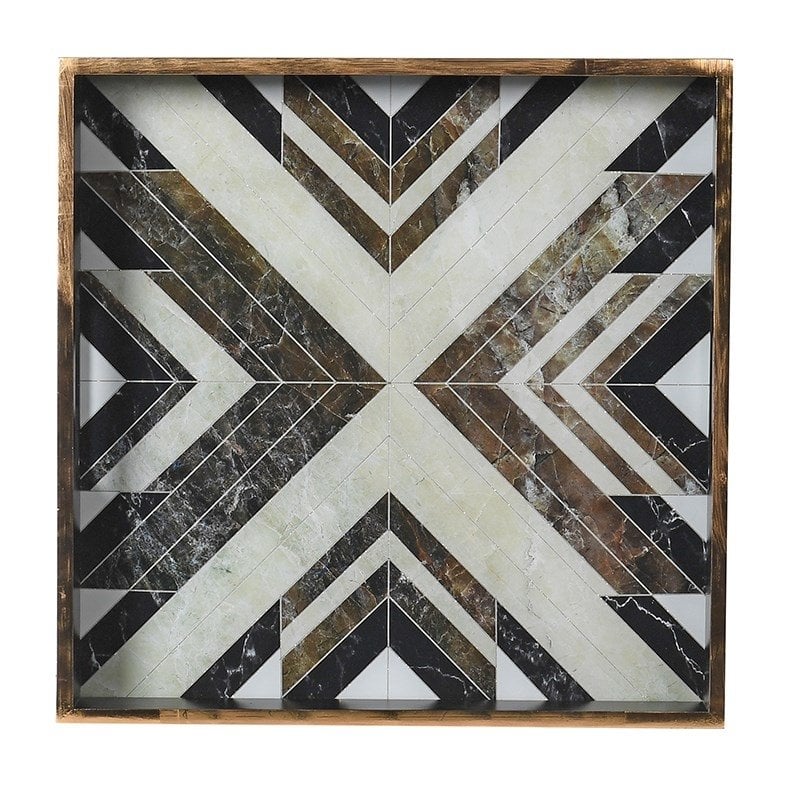 Pavilion Chic Serving Tray Square Black & White Marbled